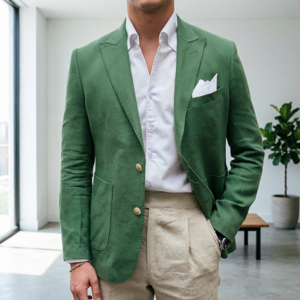 Men'S Semi Formal Office Wear - Completi da uomo in lino verde